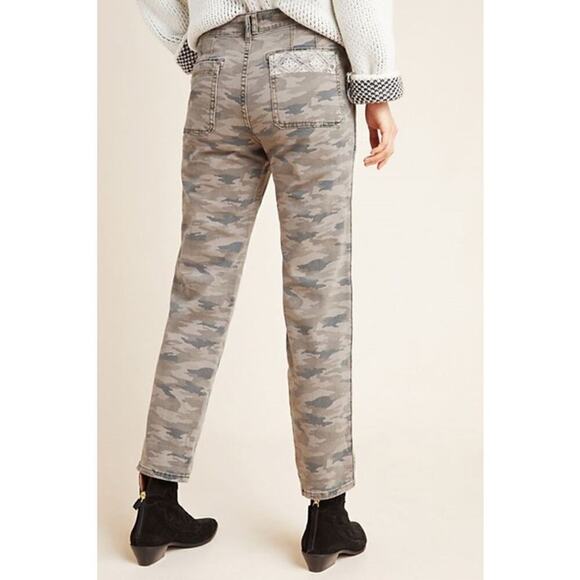 Anthropologie Women's Mavis Mid-rise Utility Pants Size 27 Camo Embroidered Boho - Picture 2 of 13